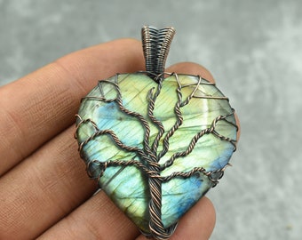 Tree Of Life Labradorite Pendant Copper Wire Wrapped Pendant Labradorite Gemstone Pendant Copper Pendant Jewelry Labradorite Jewelry For Her