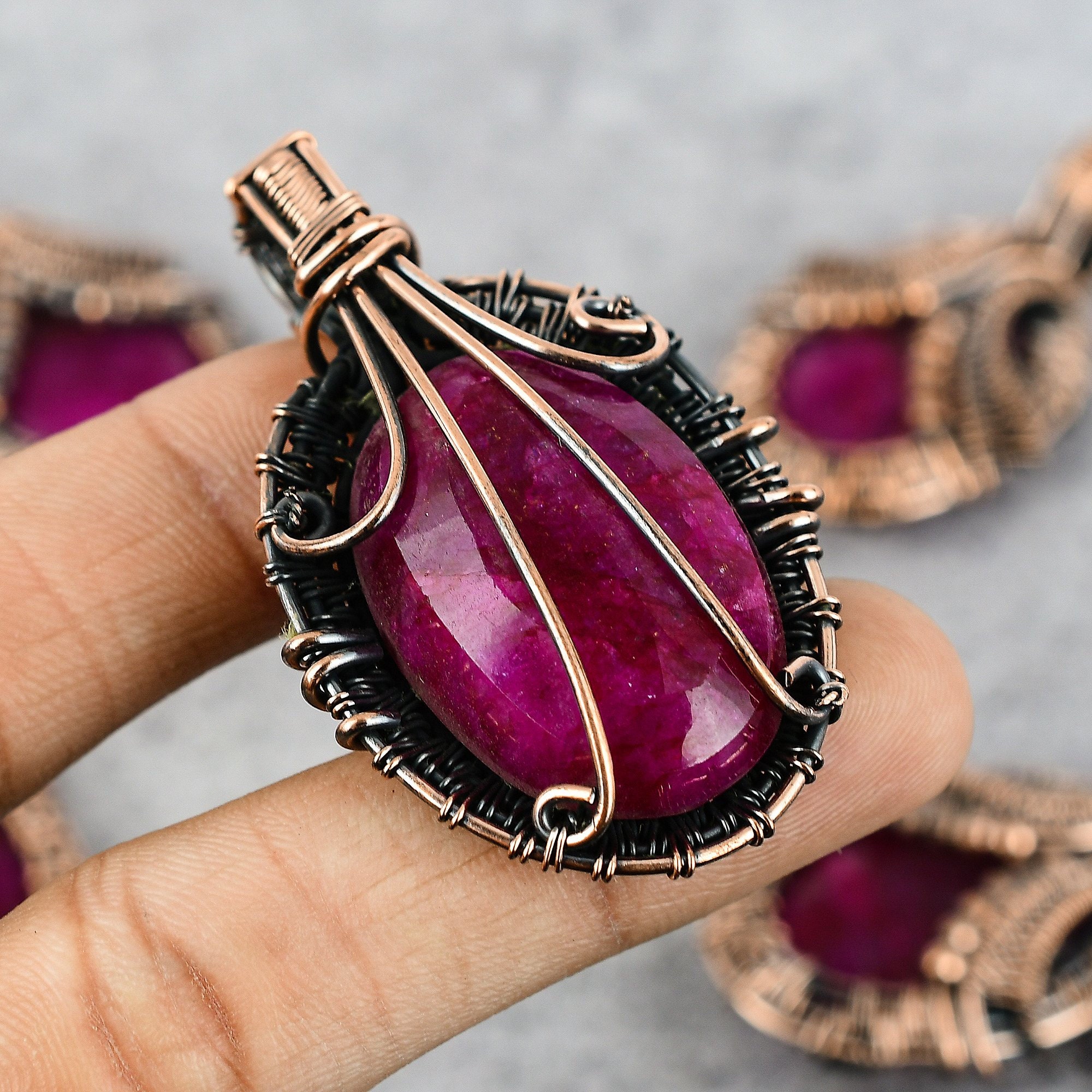 Kashmir Red Ruby Copper Pendant Copper Wire Wrapped Gemstone - Etsy