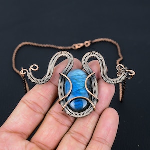 Natural Labradorite Necklace Copper Wire Wrapped Pendant Necklace Labradorite Gemstone Necklace Copper Jewelry Stone Jewelry Wadding Gifts.