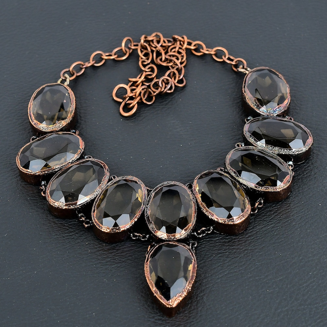 Copper Topaz Smoky Topaz Necklace, Electroformed Copper Necklace, Gemstone Jewelry ...