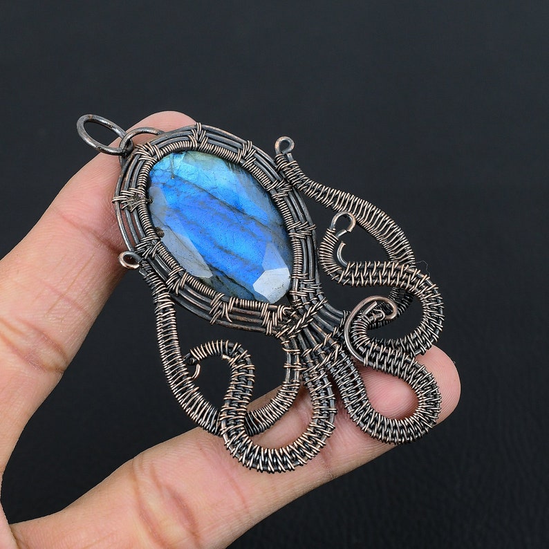 Labradorite Octopus Pendant Blue Labradorite Gemstone Pendant Copper Wire Wrap Pendant Natural Crystal Healing Jewelry Gifts For Wife & Her image 3