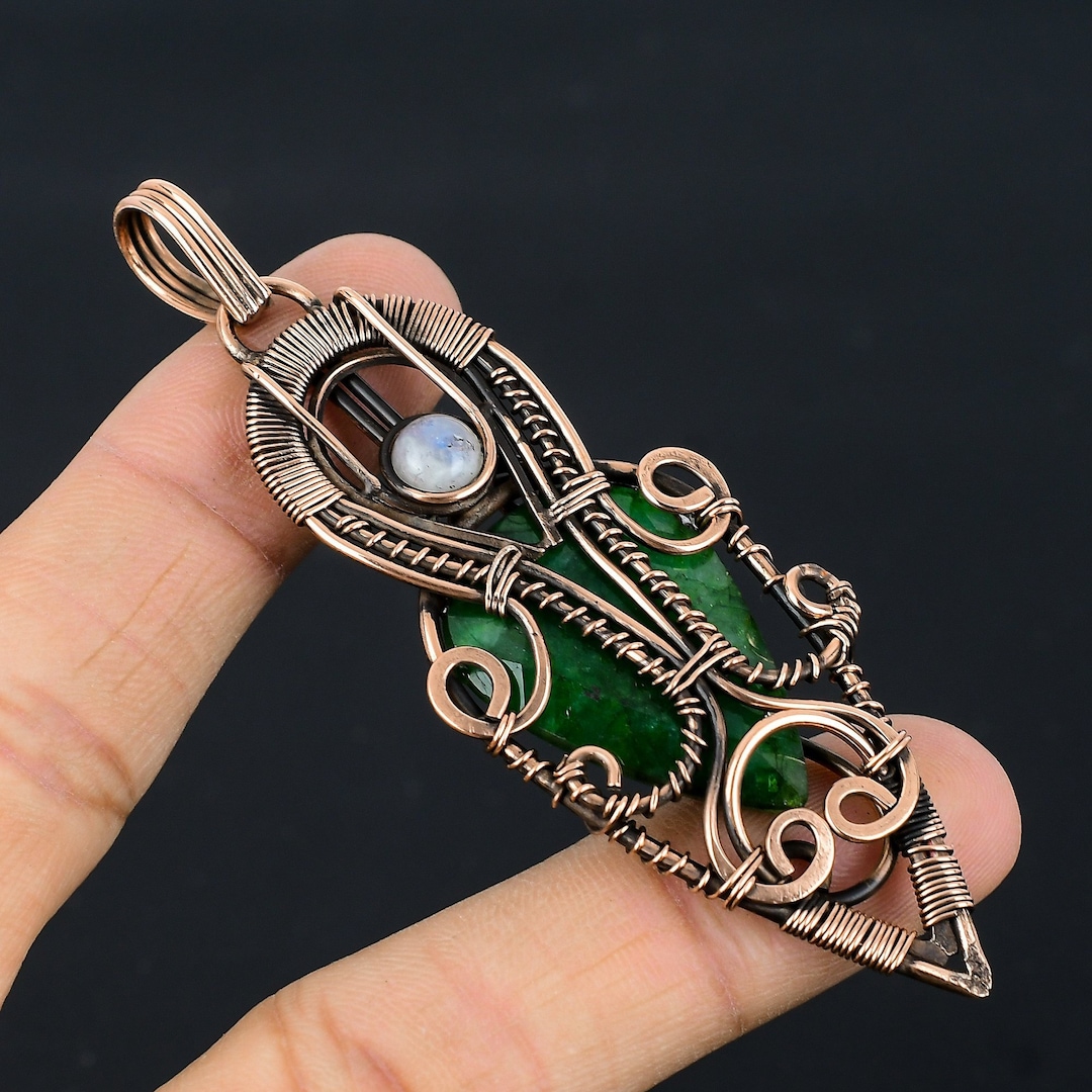 Emerald Pendant Copper Wire Wrapped Pendant Emerald Gemstone Pendant ...