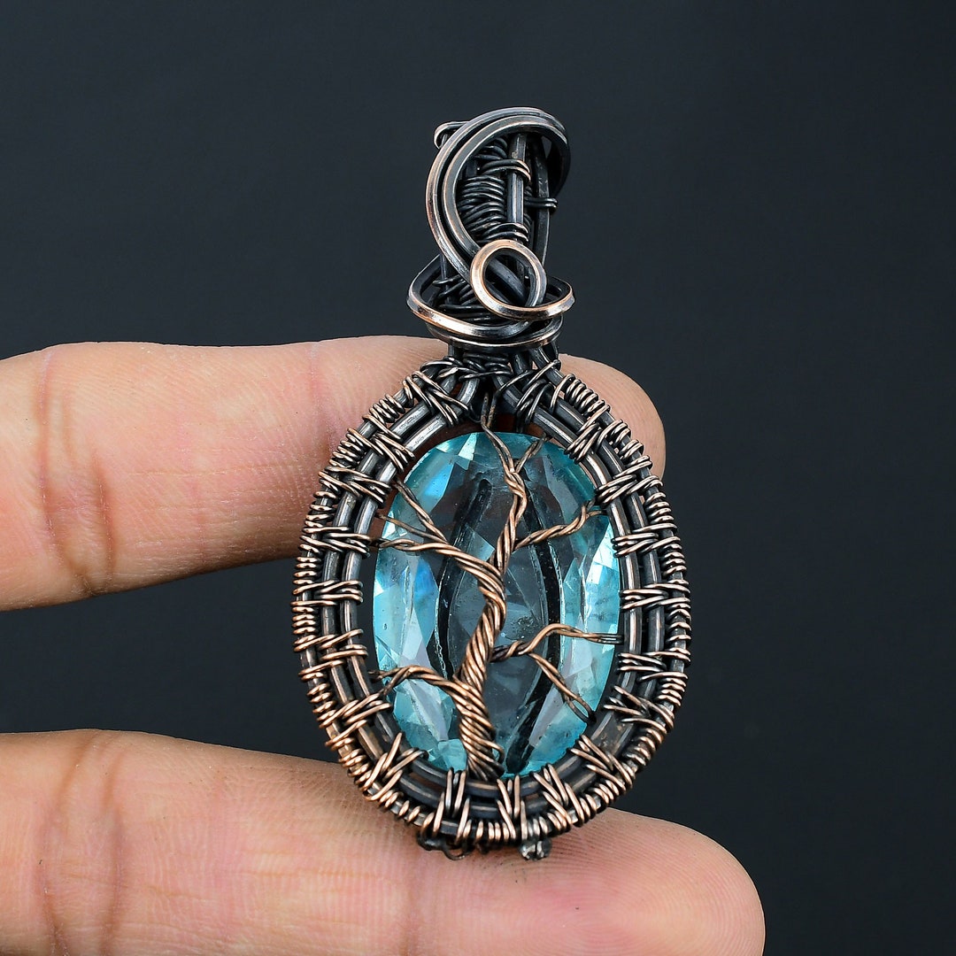 Copper Topaz Blue Topaz Pendant Copper Wire Wrapped Pendant Blue Topaz Gemstone ...