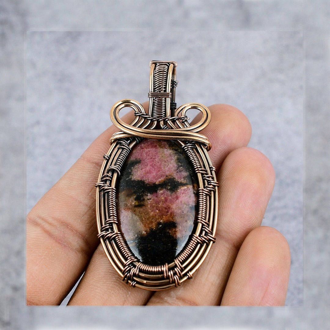 Rhodonite Copper Pendant Coper Wire Wrapped Gemstone Pendant - Etsy