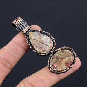 Crazy Lace Pendant Laguna Lace Agate Pendant Copper Wire Wrapped Double Stone Pendant Jewelry Handmade Designer Pendant Necklace Unique Gift image 6