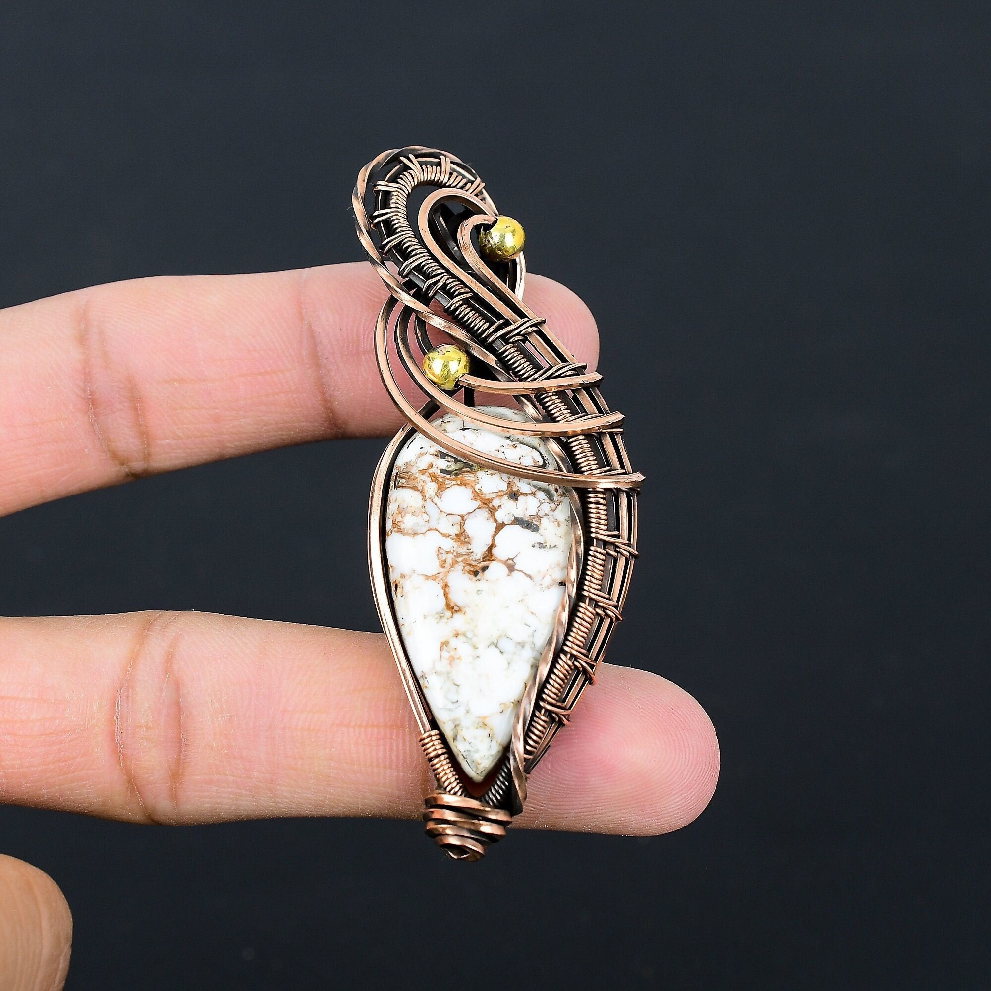 Wild Horse Jasper Pendant, Solid Copper Wire Wrap Pendant, Natural