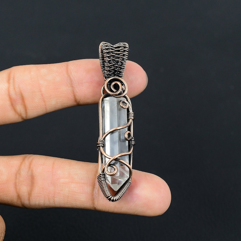 Clear Quartz Healing Crystal Pendant Copper Wire Wrapped Pendant Clear
