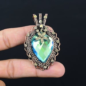 Mystic Topaz Pendant Copper Wire Wrapped Pendant Mystic Topaz Gemstone Pendant Handmade Pendant Christmas Gift For Her Mystic Topaz Jewelry