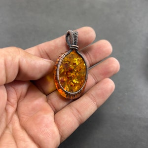 Tree Of Life Baltic Amber Pendant Copper Wire Wrapped Pendant Oxidized Copper Baltic Amber Pendant Copper Pendans For Necklaces Women image 5