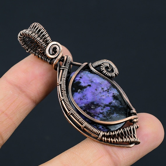 Charoite Pendant Copper Wire Wrapped Pendant Charoite Gemstone