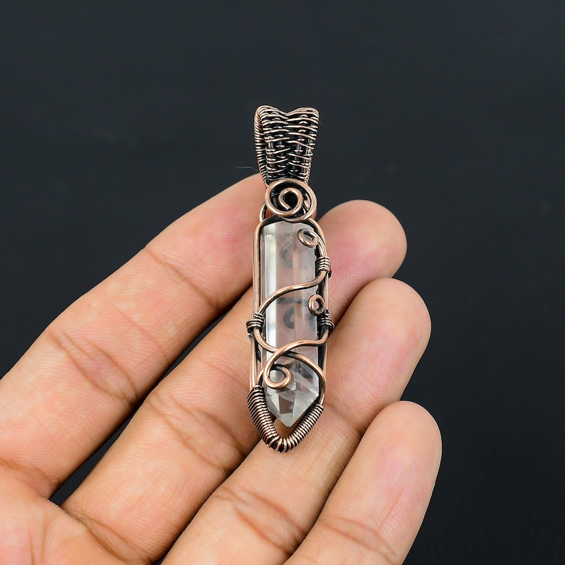 Clear Quartz Healing Crystal Pendant Copper Wire Wrapped Pendant Clear
