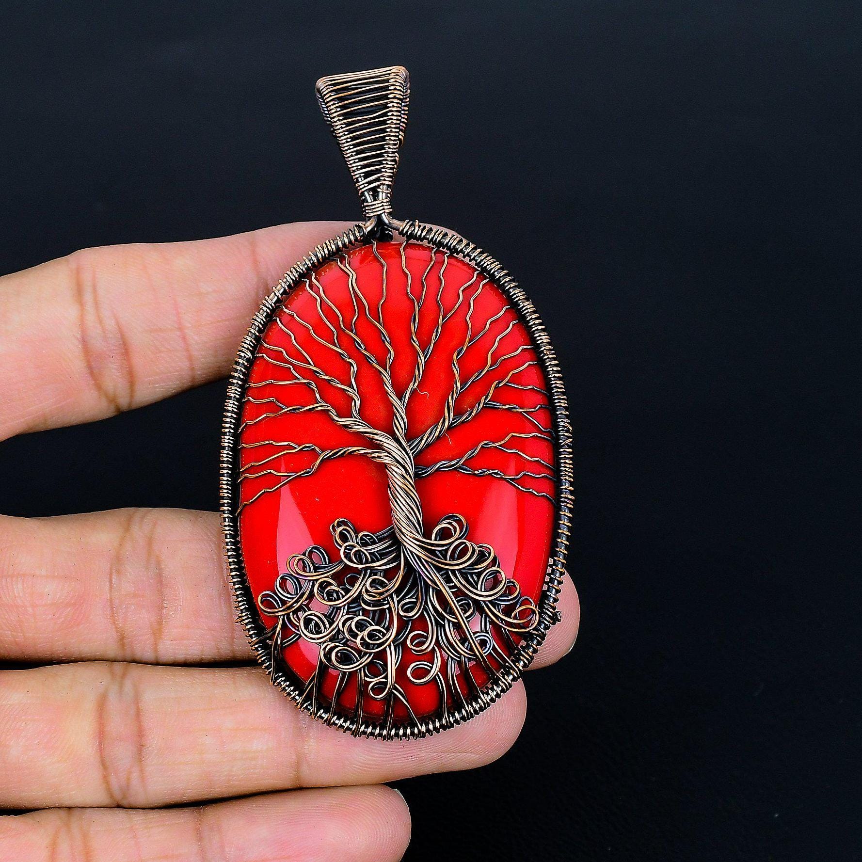 Pendentif Arbre De Vie Corail Rouge - Argent Massif Rhodié Rond Unisexe - ADEN