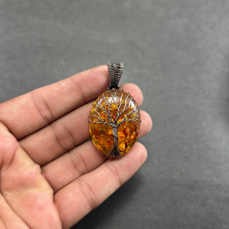 Tree Of Life Baltic Amber Pendant Copper Wire Wrapped Pendant Oxidized Copper Baltic Amber Pendant Copper Pendans For Necklaces Women image 1