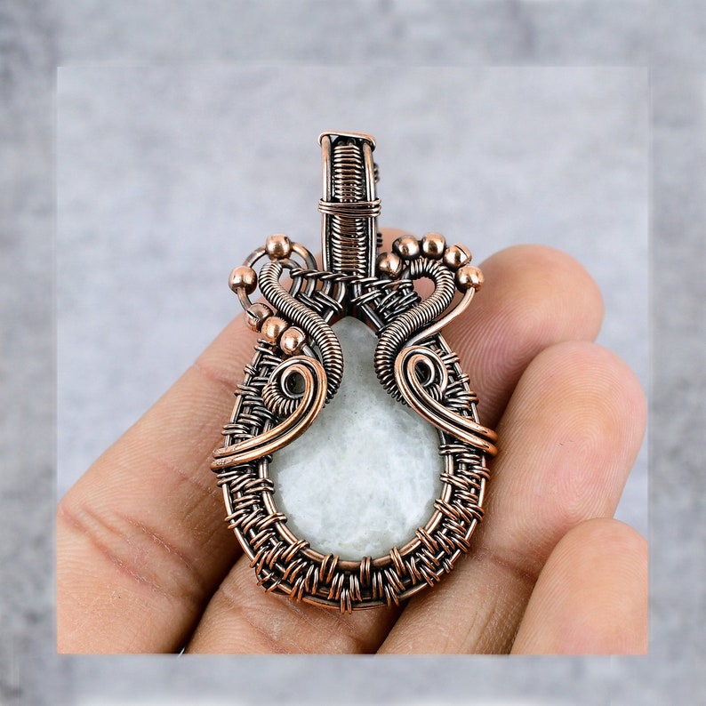 Rainbow Moonstone Copper Pendant Copper Wire Wrapped Gemstone Pendant Copper Jewelry Designer Pendant Gift For Her Moonstone Gift For Love image 1