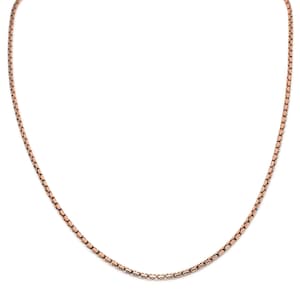 May include: A rose gold chain necklace with a delicate, box chain design.