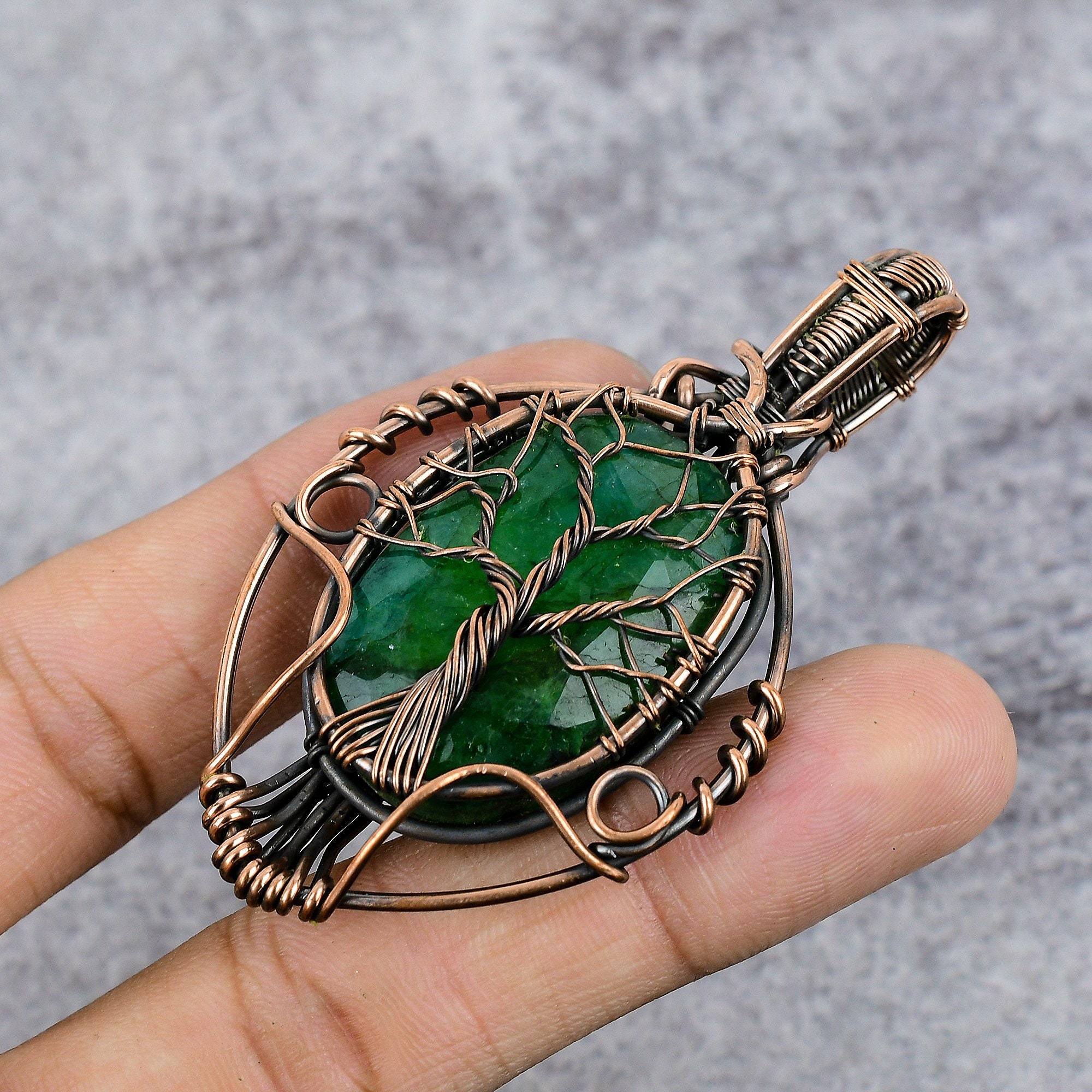 Tree of Life Emerald Pendant Copper Wire Wrapped Pendant - Etsy