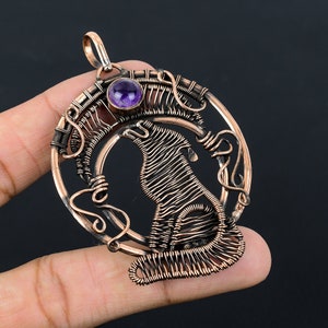 Howling Wolf Pendant Amethyst Pendant Copper Wire Wrapped Pendant Jewelry Wild Animal Jewelry Unique Handmade Pendant Amethyst Necklace