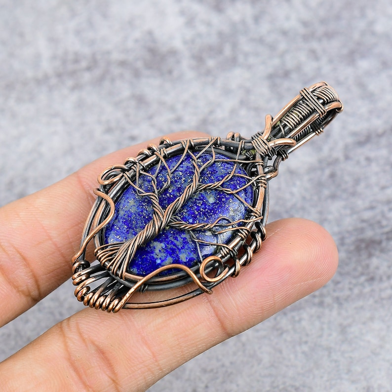 Tree of Life Lapis Lazuli Pendant Copper Wire Wrapped Pendant Lapis Lazuli Gemstone Pendant Jewelry Lapis Lazuli Jewelry Gift For Her Mother image 5