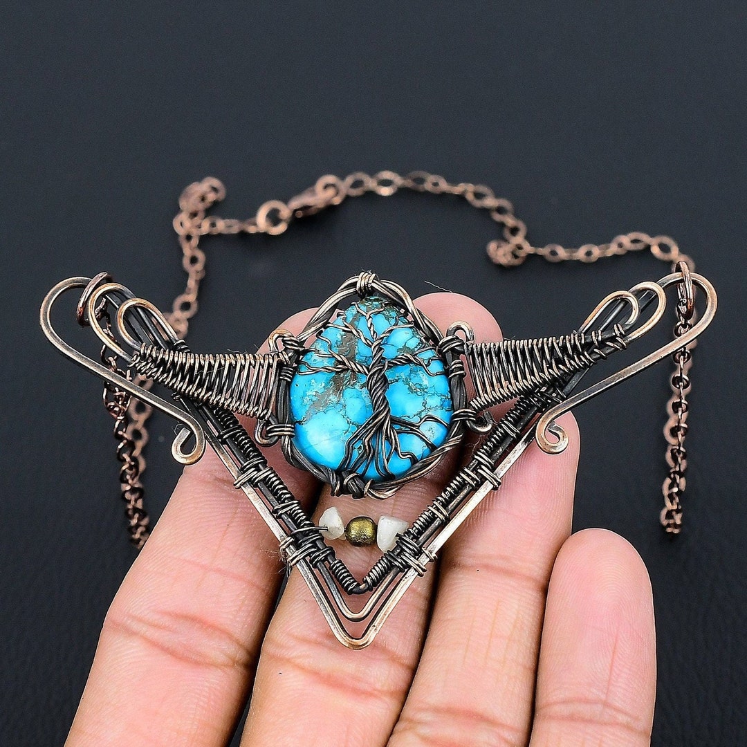 Tree of Life Tibetan Turquoise Necklace Copper Wire Wrapped Pendant ...