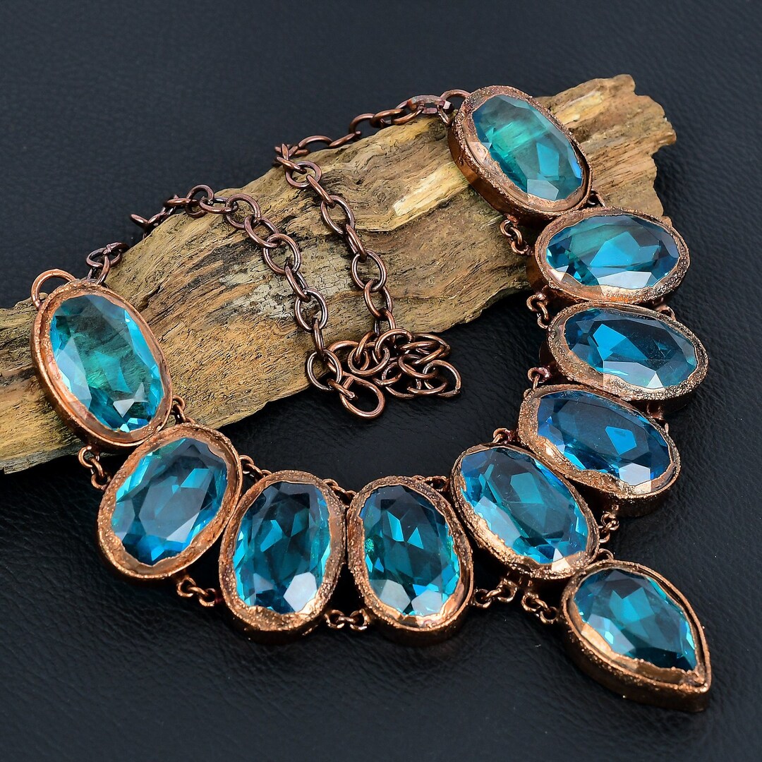 Copper Topaz Blue Topaz Necklace, Electroformed Copper Necklace, Gemstone Jewelry ...
