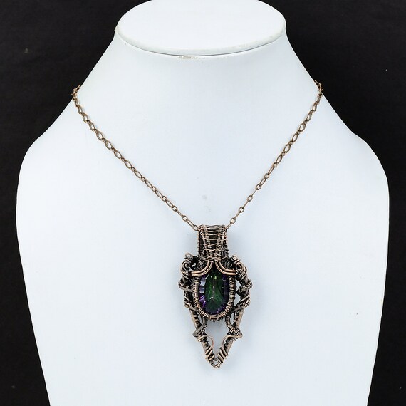 Ciondolo con topazio mistico arcobaleno, ciondolo in argento sterling 925, collana con doppia pietra preziosa e topazio mistico arcobaleno, ciondolo antico per gioielli da regalo