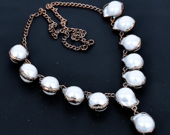 Mother Of Pearl Necklace Electroformed Copper Necklace Handmade Natural Pearls Jewelry Adjustable Chain Necklace Unique Wedding Gift For Her
