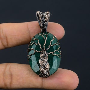 Faceted Zambian Emerald Pendant Gemstone Copper Wire Wrapped Pendant Copper Jewelry Emerald Wire Wrapped Handmade Tree Of Life Pendant