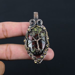 Tree Of Life Dragon Blood Jasper Pendant Copper Wire Wrapped Pendant Dragon Blood Jasper Gemstone Pendant Copper Jewelry Gift For Her Mother image 3