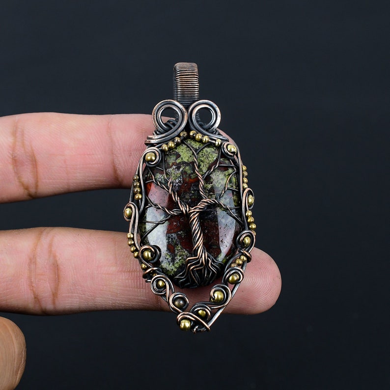 Tree Of Life Dragon Blood Jasper Pendant Copper Wire Wrapped Pendant Dragon Blood Jasper Gemstone Pendant Copper Jewelry Gift For Her Mother image 3