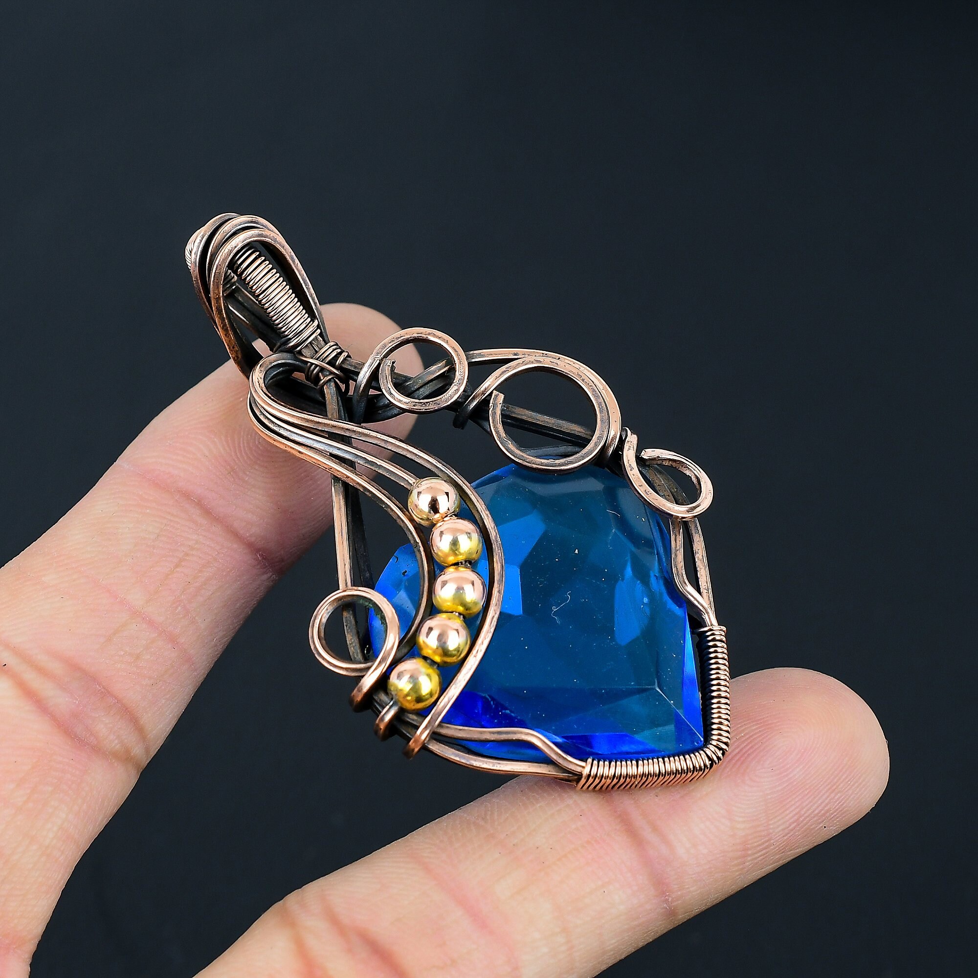 Copper Topaz London Blue Topaz Pendant Copper Wire Wrapped Pendant Topaz Gemstone ...