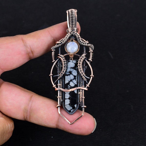 Ciondolo Pietra Di Luna / Collana Di Pietre Preziose Di Rame / Ciondolo Di Protezione / - Italia - Foto 9