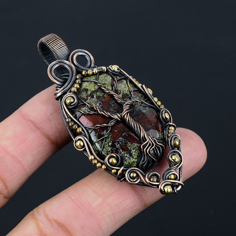 Tree Of Life Dragon Blood Jasper Pendant Copper Wire Wrapped Pendant Dragon Blood Jasper Gemstone Pendant Copper Jewelry Gift For Her Mother image 1
