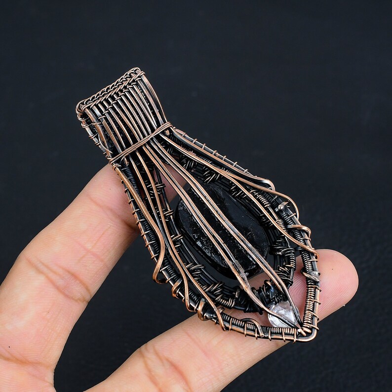 Black Tourmaline Pendant, Natural Raw Tourmaline With Cz Stone Gemstone