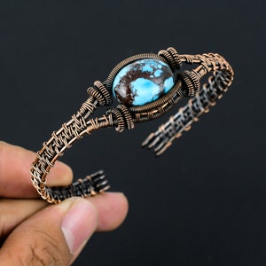 Turquoise Copper Cuff Bracelet Turquoise Bangle Designer Wire Wrapped Adjustable Cuff Bracelet Copper Wire Wrapped Jewelry For Birthday Gift
