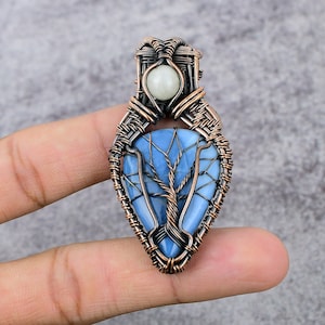 Owyhee Blue Opal Pendant Copper Wire Wrapped Gemstone Pendant Copper Handmade Pendant Gift For Her Owyhee Blue Opal Pendants Engagement Gift