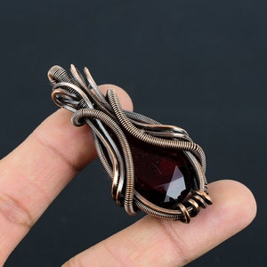 Garnet Pendant, Copper Wire Wrapped Pendant, Garnet Gemstone Jewelry, Crystal Necklace Handmade Chain Pendant Garnet Birthstone Jewelry Gift