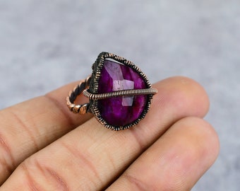 Kashmir rode robijn ring koperdraad gewikkelde ring koperen ring robijn edelsteen ring handgemaakte robijn sieraden ringen voor vrouwen alle maten beschikbaar