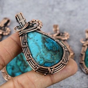 Rare Chrysocolla Pendant Natural Chrysocolla Copper Wire Wrapped Pendant Real Chrysocolla Gemstone Pendant Handmade Jewelry Gift For Him/Her