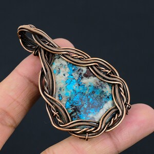Blue Azurite Pendant Blue Azurite Gemstone Pendant Copper Wire Wrapped Pendant Handmade Pendant Jewelry Azurite Jewelry Wedding Gifts