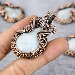 Rainbow Moonstone Copper Pendant Copper Wire Wrapped Gemstone Pendant Copper Jewelry Designer Pendant Gift For Her Moonstone Gift For Love image 5