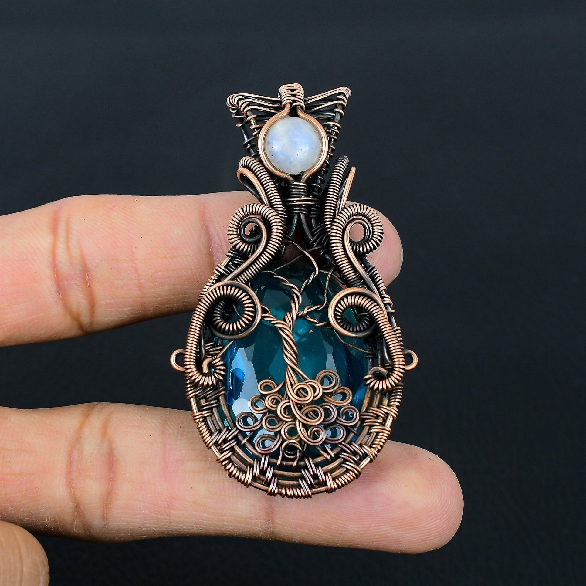 Copper Topaz Blue Topaz Pendant Copper Wire Wrapped Blue Topaz Moonstone Gemstone ...