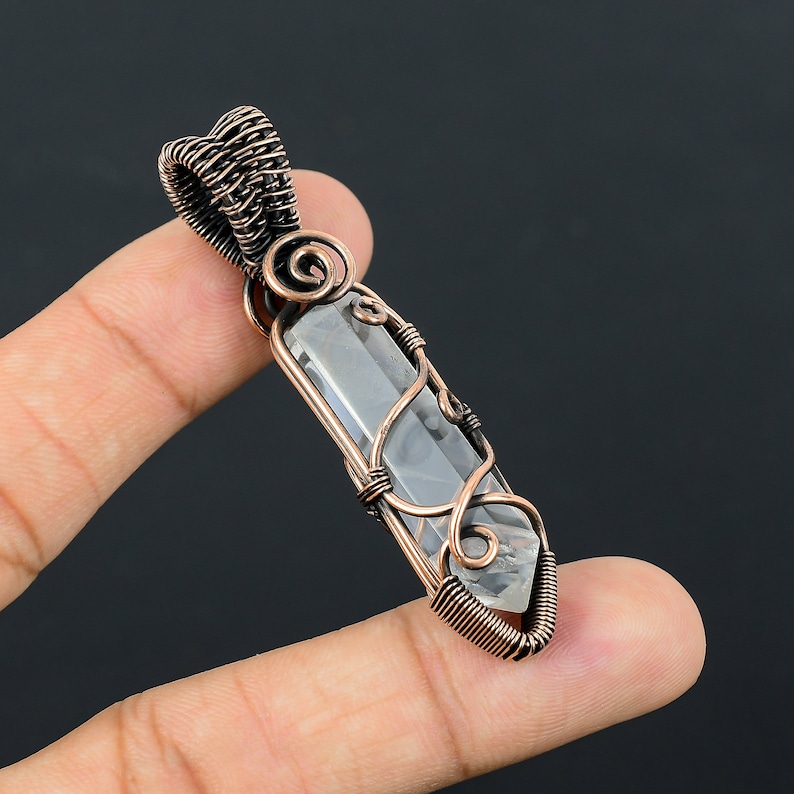 Clear Quartz Healing Crystal Pendant Copper Wire Wrapped Pendant Clear