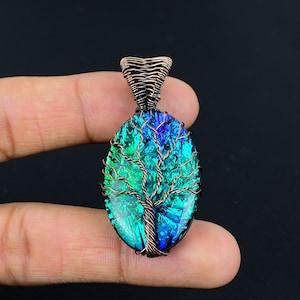 Pendentif triplette d'opale d'Australie, arbre de vie, pendentif enroulé de fil de cuivre, opale triple pendentif, pierre précieuse, pendentif en cuivre, cadeau pour sa mère image 1