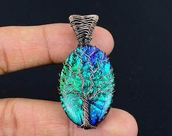 Pendentif triplette d'opale d'Australie, arbre de vie, pendentif enroulé de fil de cuivre, opale triple pendentif, pierre précieuse, pendentif en cuivre, cadeau pour sa mère