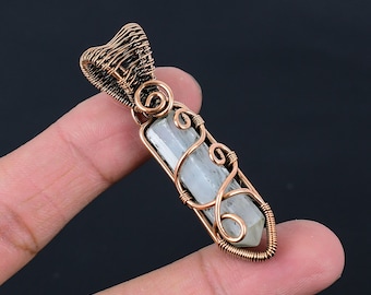 Selenite Healing Crystal Pendant Copper Wire Wrapped Pendant Selenite Point Pendant Gemstone Handmade Oxidized Copper Jewelry Gift for Her