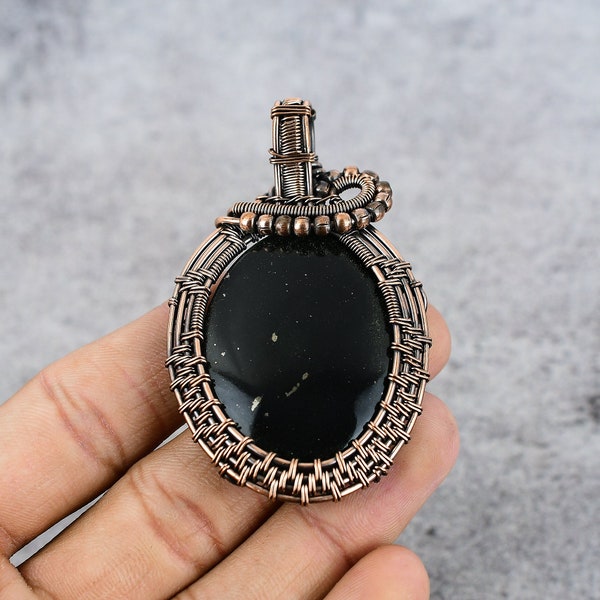 Black Apache Gemstone Pendant Wire Wrapped Pendant Copper Jewelry Apache Designer Pendant For Women Gift For Her Handmade Gift For Love