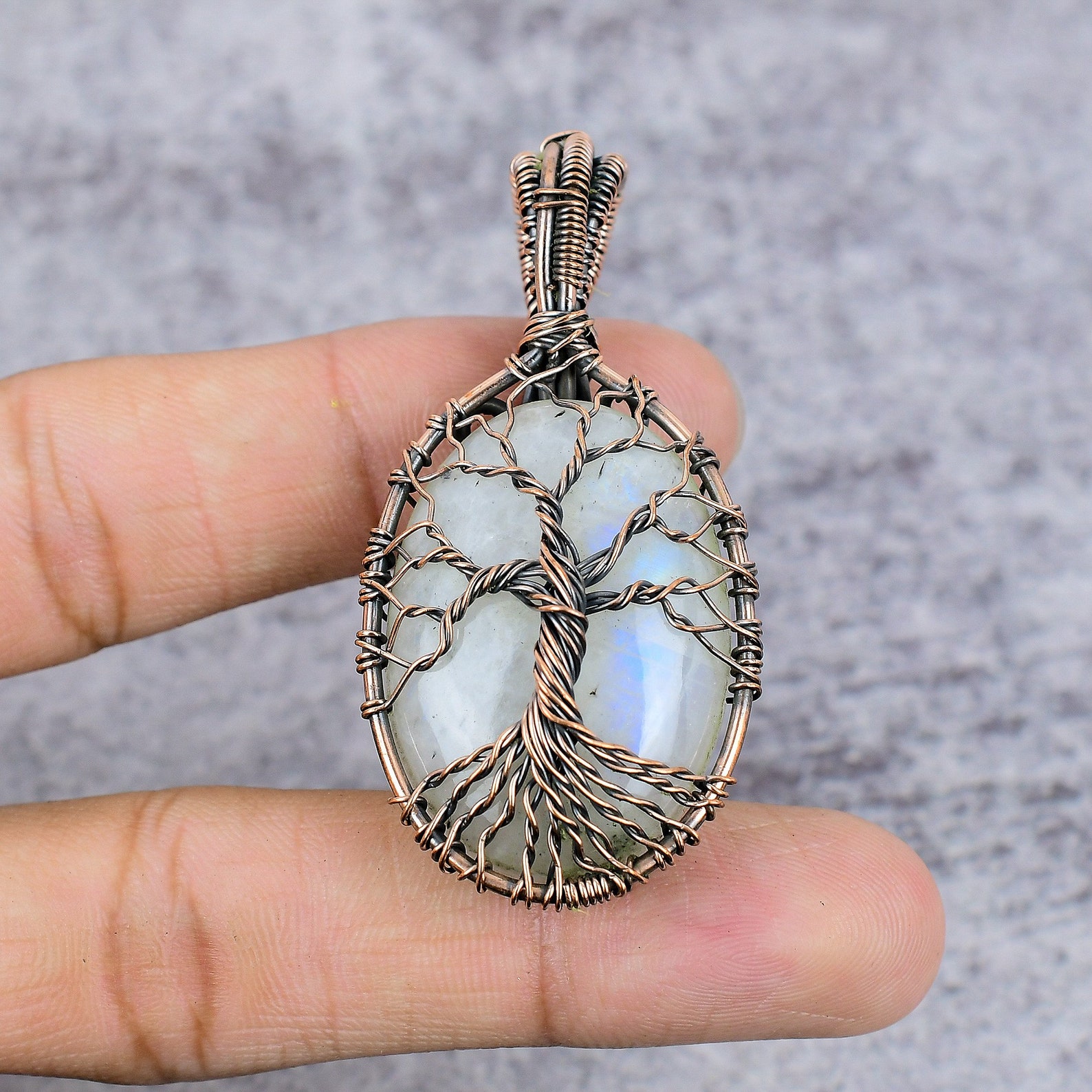 MOONSTONE Tree of Life Pendant Copper Wire Wrapped Gemstone - Etsy