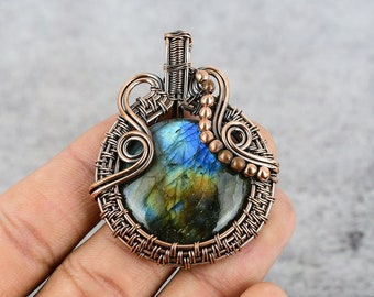 Labradorite Gemstone Pendant Copper Wire Wrapped Pendant Copper Jewelry Designer Pendant For Women Gift For Her Mothers Day Gift For Love