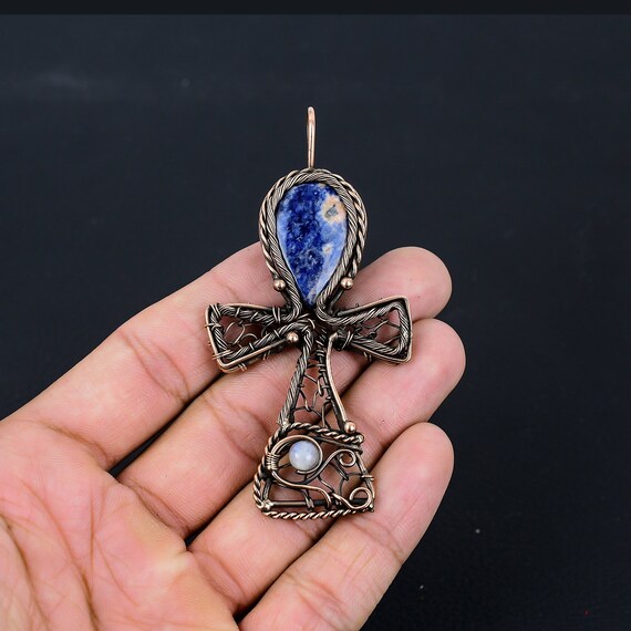 Sodalite Ankh Pendant Pendant Copper Wire Wrapped Pendant Etsy