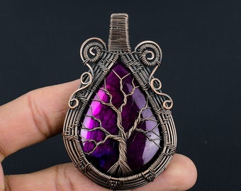 Tree Of Life Purple Fire Labradorite Pendant Copper Wire Wrapped Pendant Copper Jewelry Handmade Pendant Handmade Gift Labradorite Jewelry